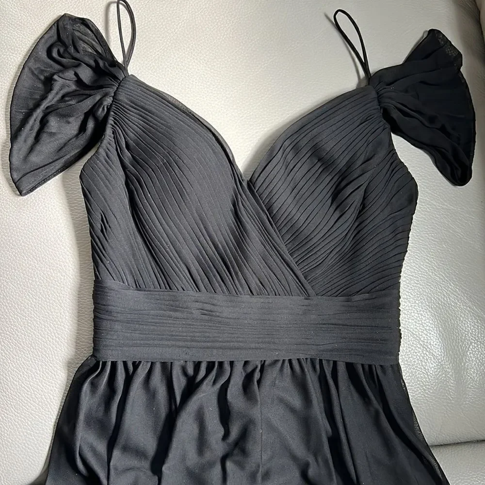 Kleinfeld Sleeveless A-Line/Princess Off The Shoulder Floor Length Dress Black